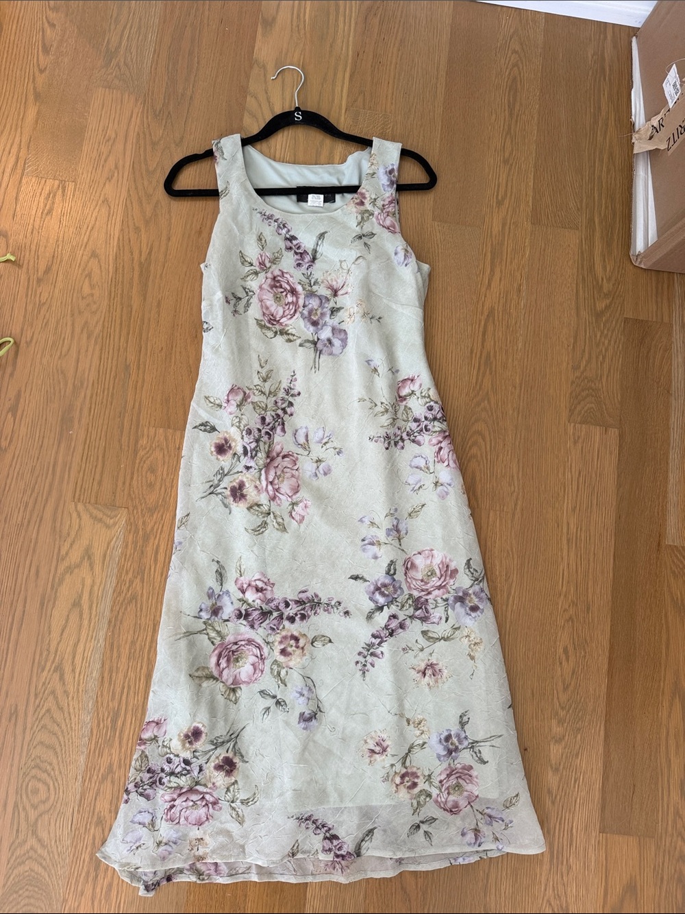 connected apparel Floral A-Line Midi Dress in Light Green with Pink